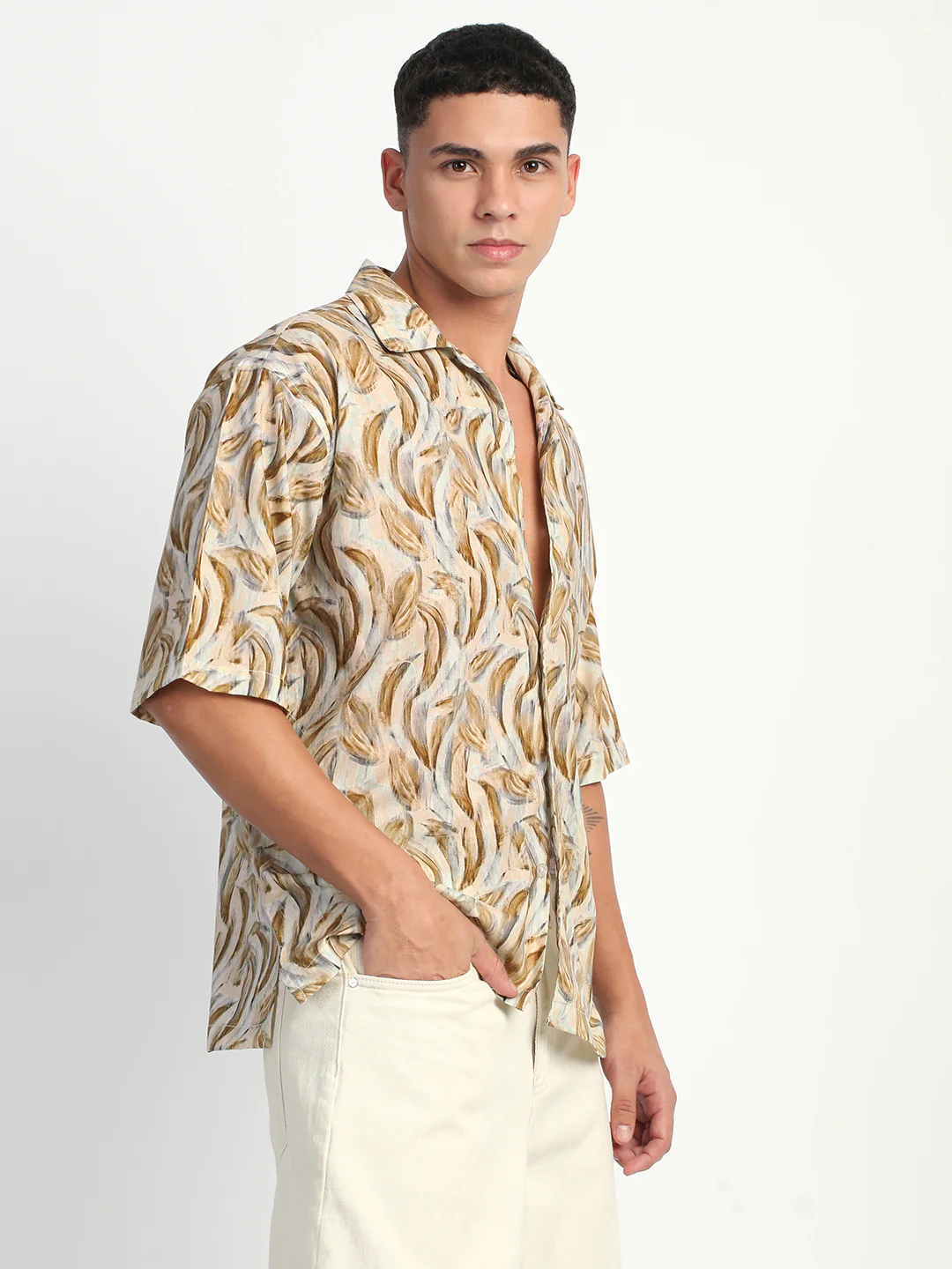 Abstract Print Linen Shirt for Men. - Image 3