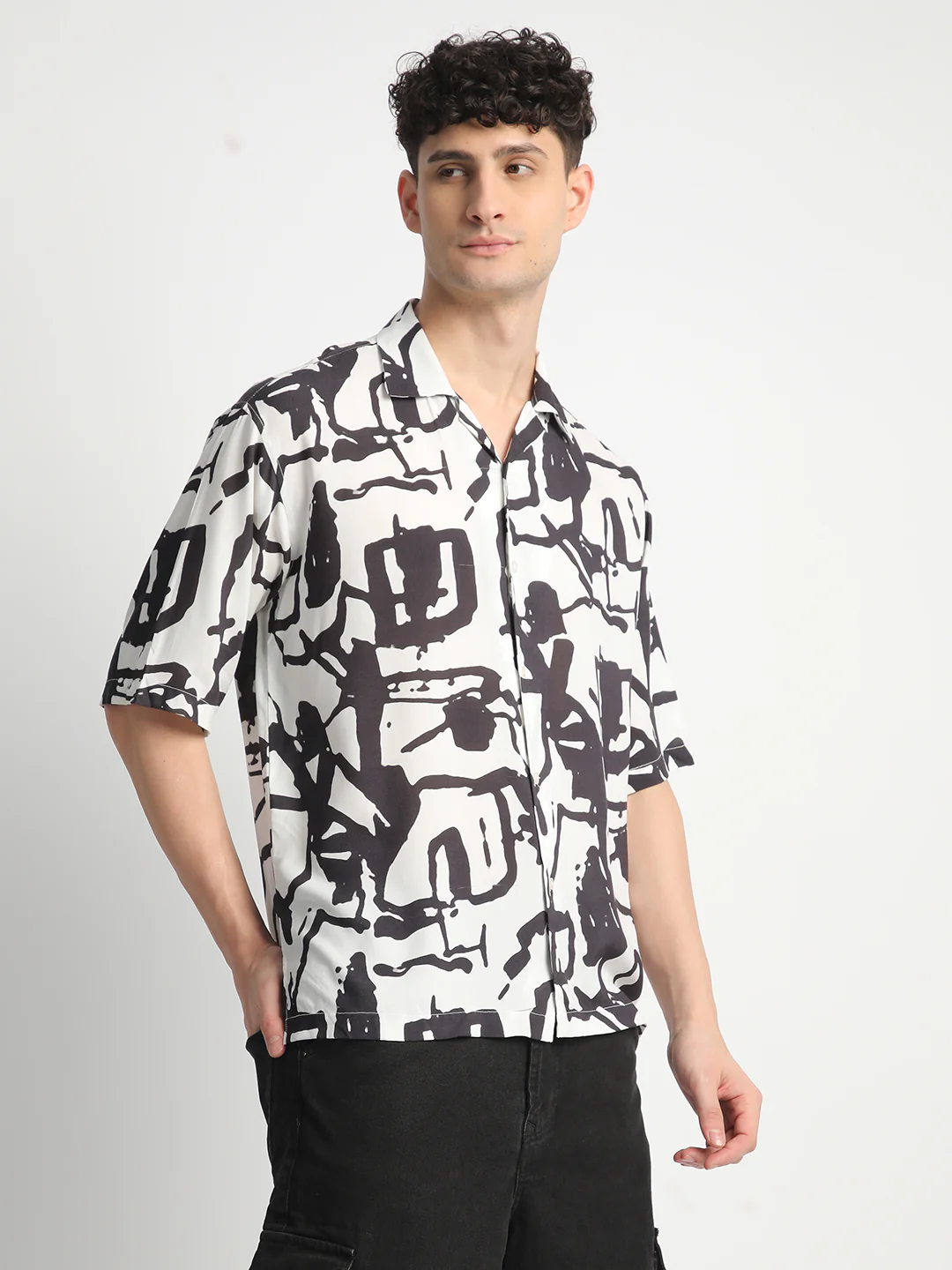 Abstract White Printed Shirt For Men. - Image 3