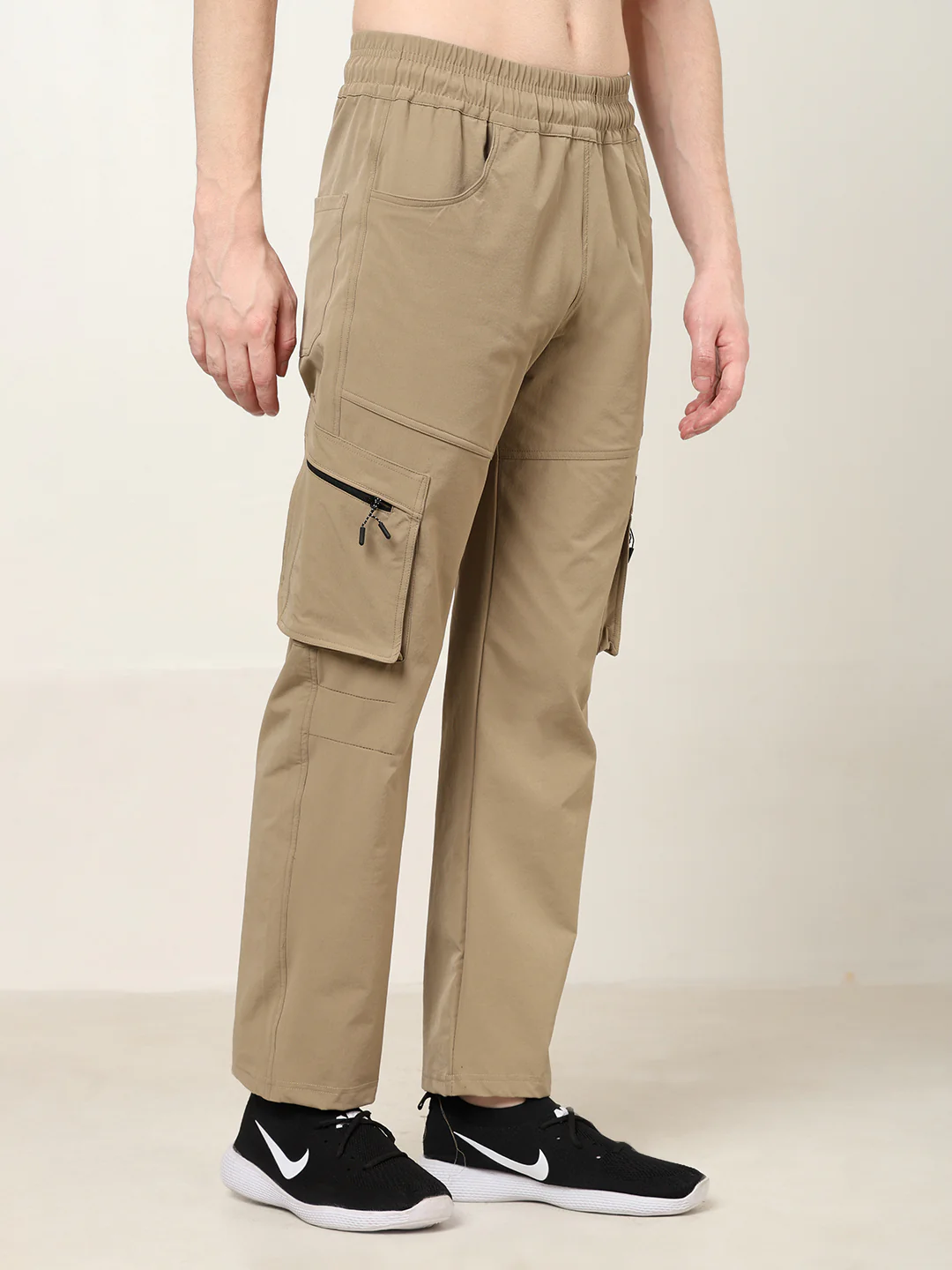 Beige 5 Pocket Nylon Cargo Pants - Image 3