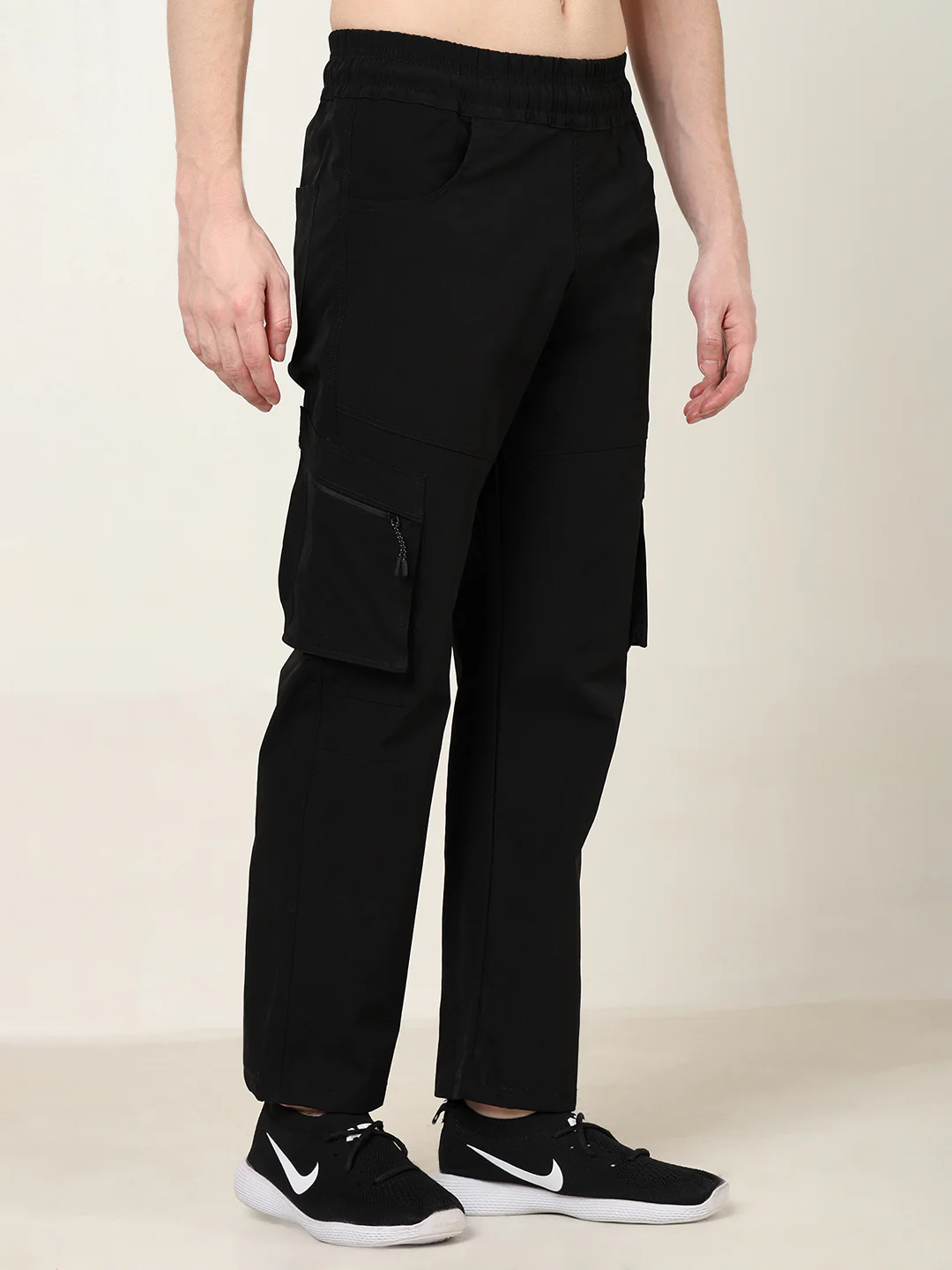 Black 5 Pocket Nylon Cargo Pants - Image 3