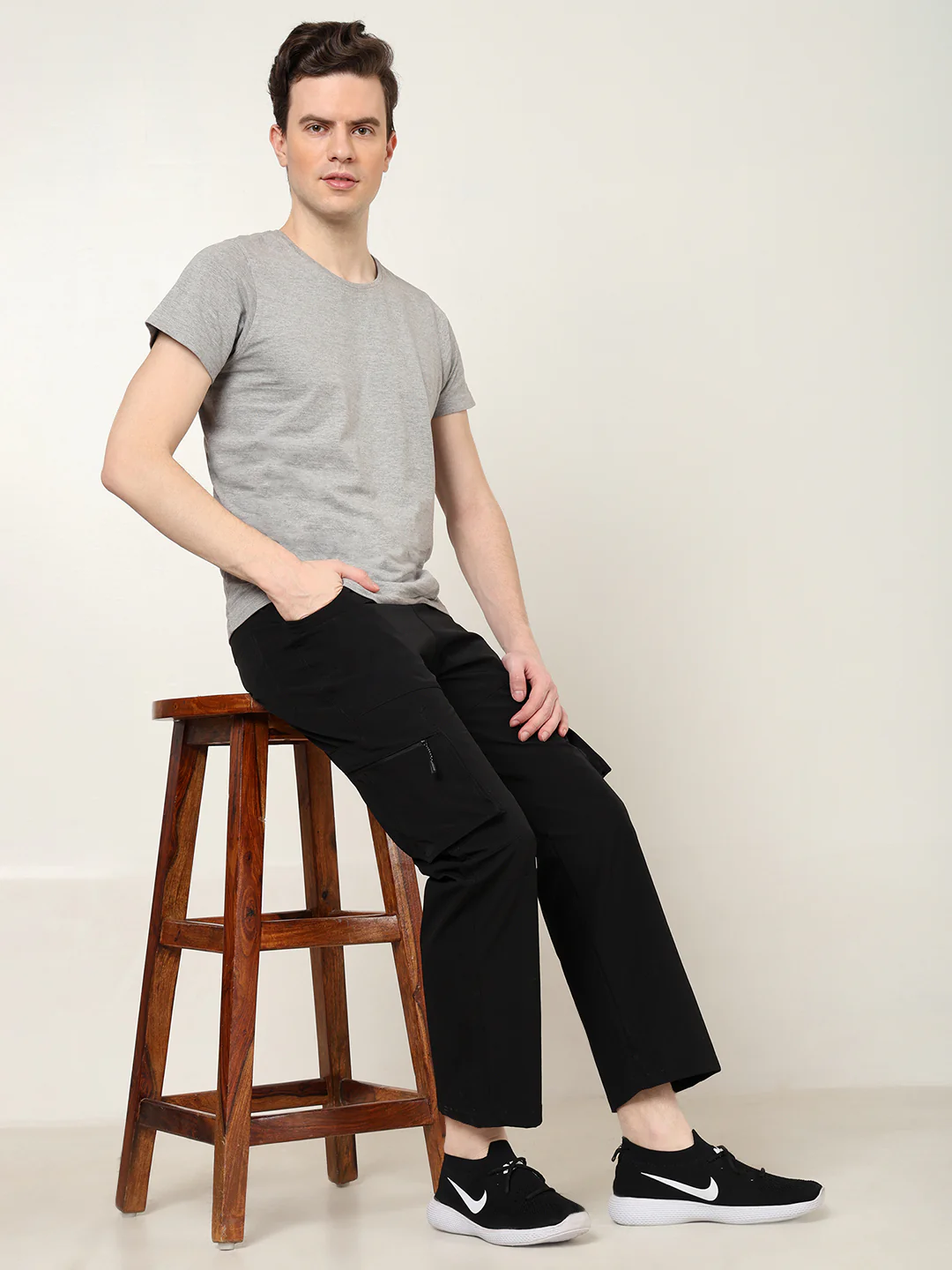 Black 5 Pocket Nylon Cargo Pants - Image 6