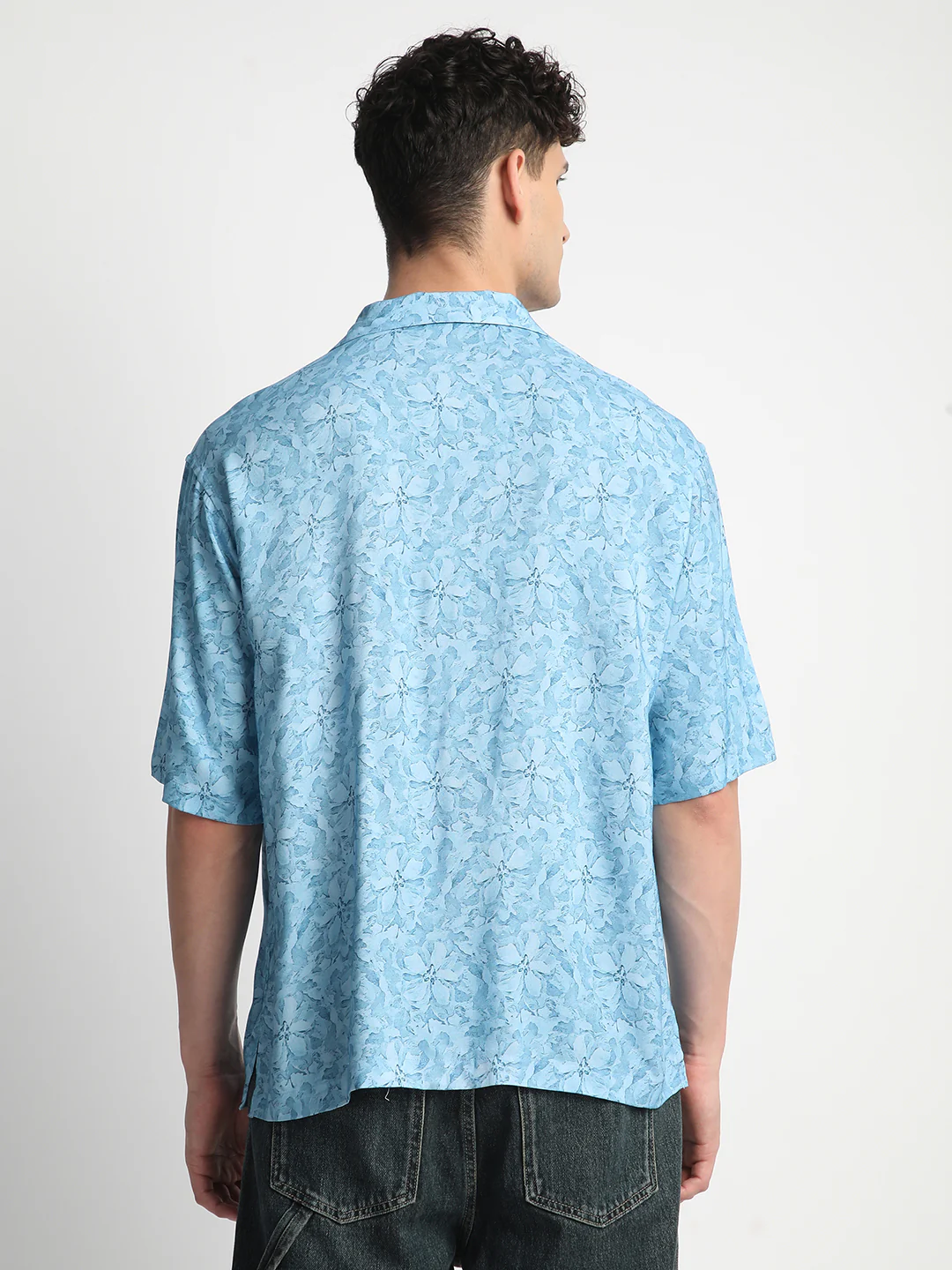 Blue Floral Print Shirt For Men. - Image 4