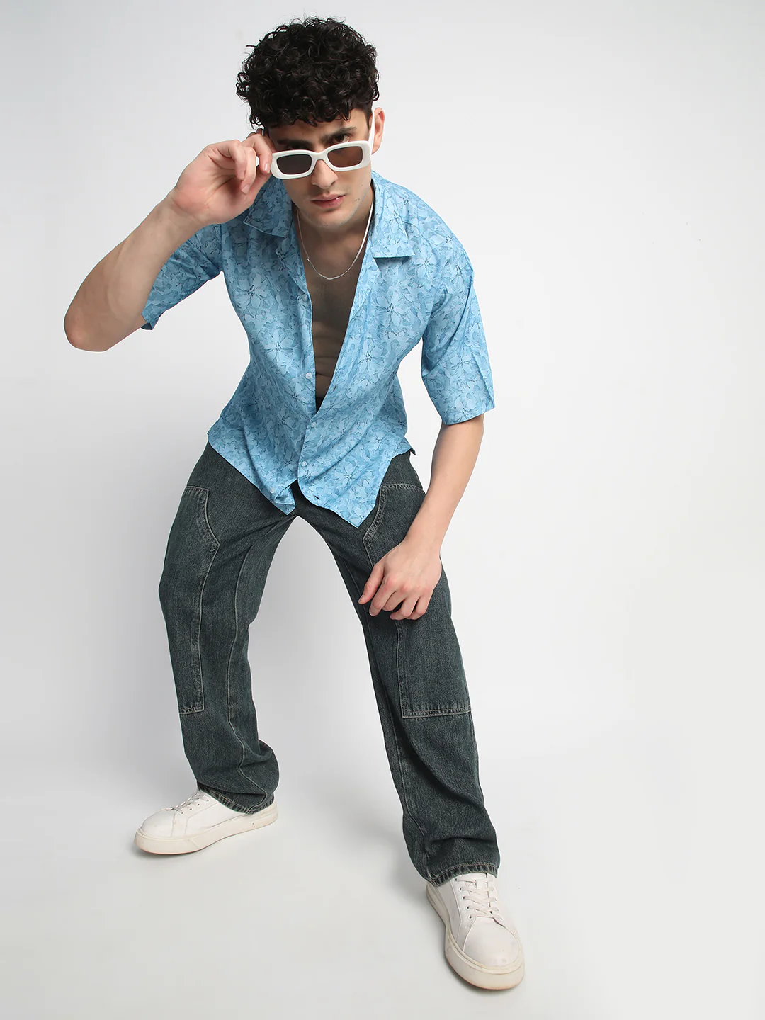 Blue Floral Print Shirt For Men. - Image 5