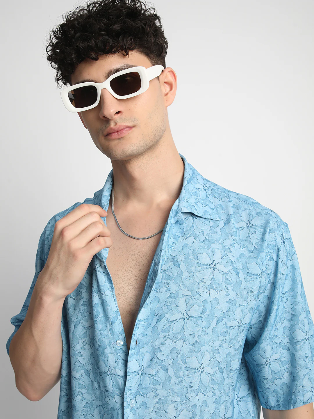 Blue Floral Print Shirt For Men. - Image 6