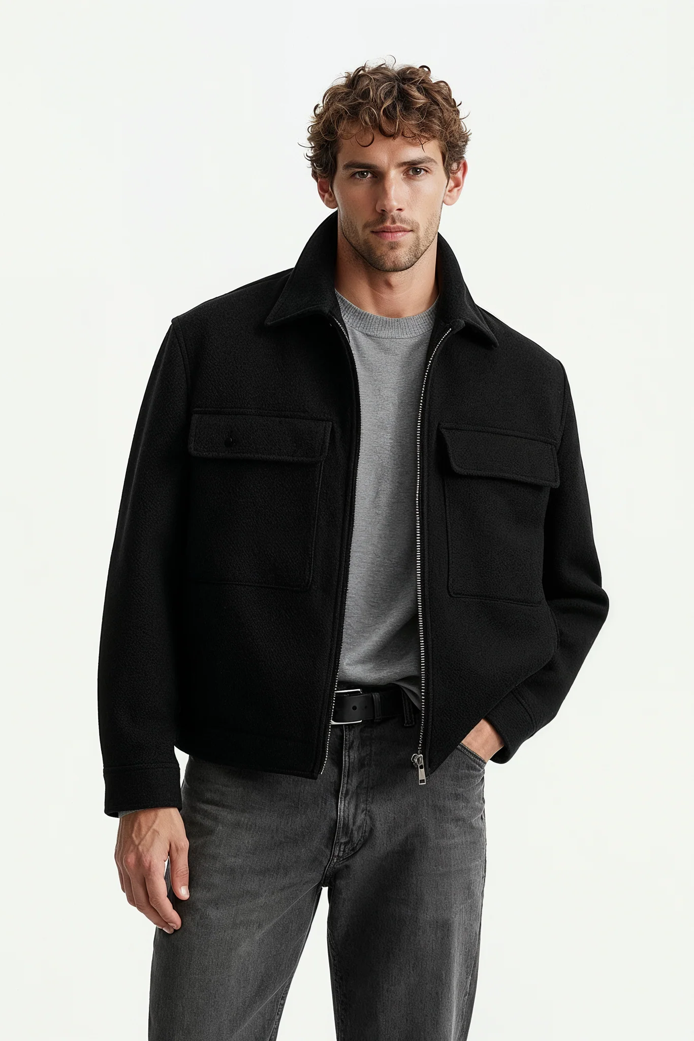 Cargo Tweed Jacket (Black) - Image 3