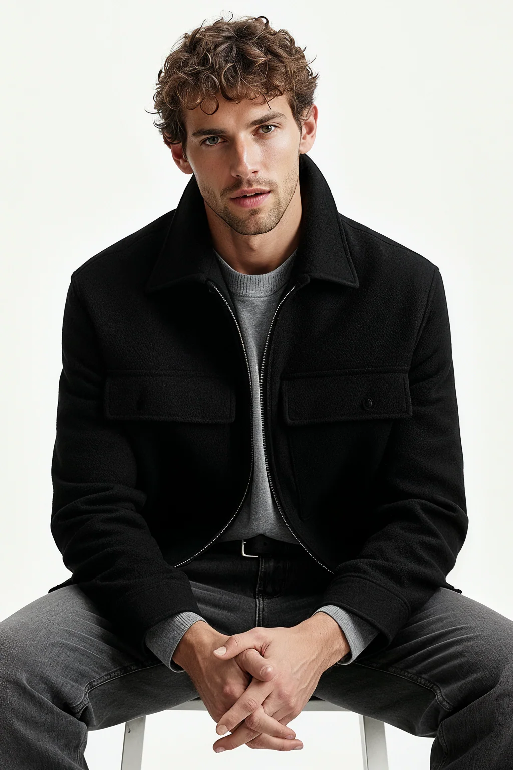 Cargo Tweed Jacket (Black) - Image 4