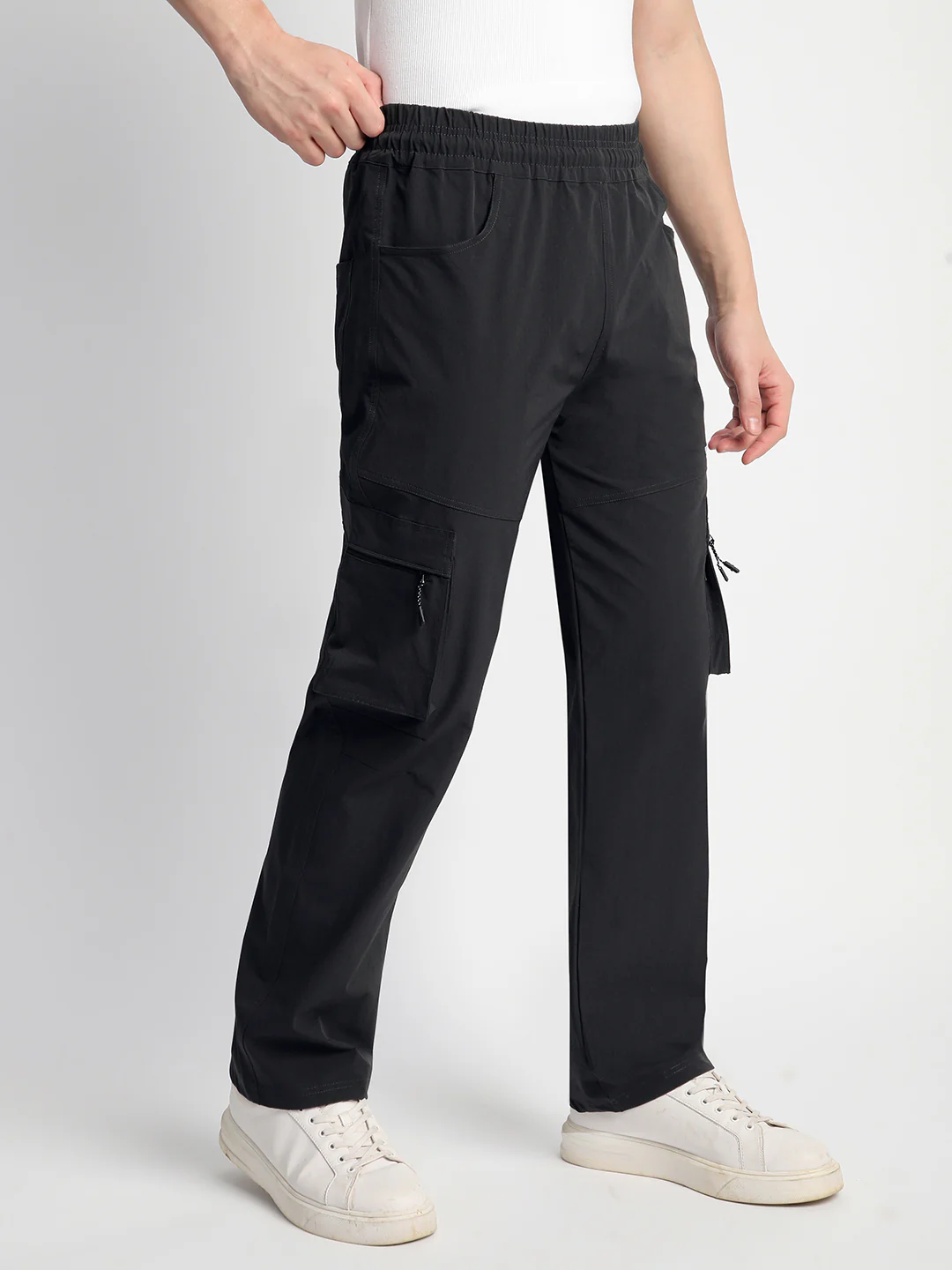 Charcoal Grey 5 Pocket Nylon Cargo Pants - Image 3