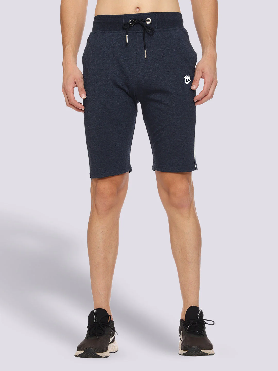 Side Piping Melange Blue Shorts For Men - Image 3