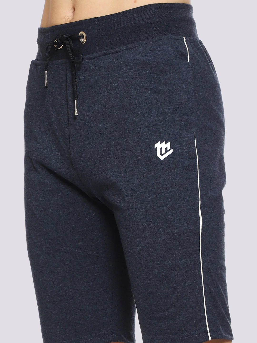 Side Piping Melange Blue Shorts For Men - Image 5