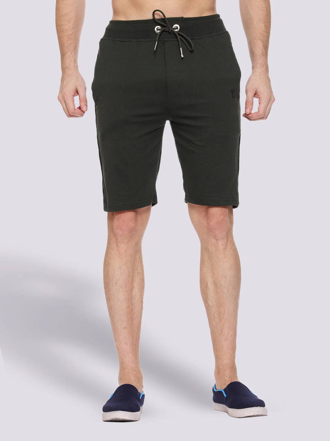 Side Piping Olive Green Shorts For Men - Image 3