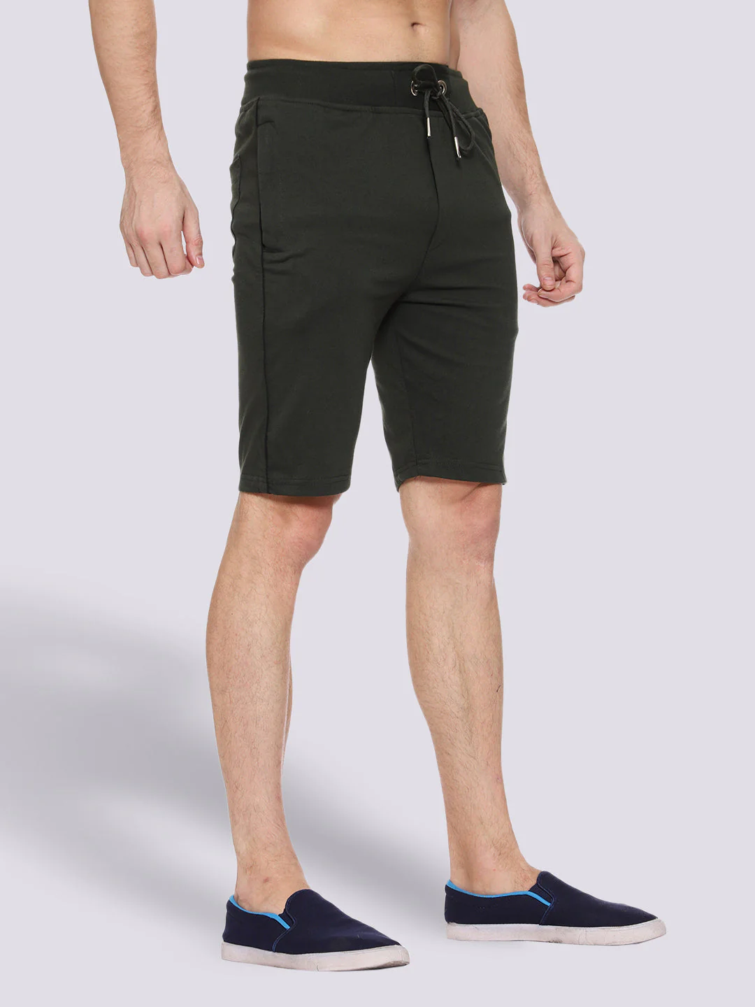 Side Piping Olive Green Shorts For Men - Image 4