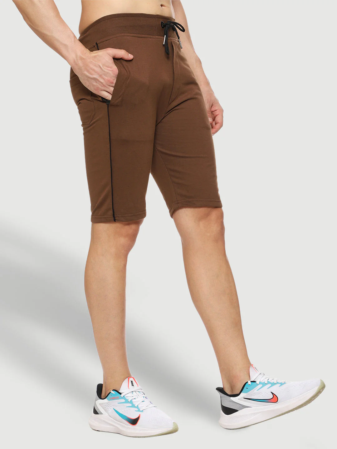Side Piping Brown Shorts For Men - Image 4