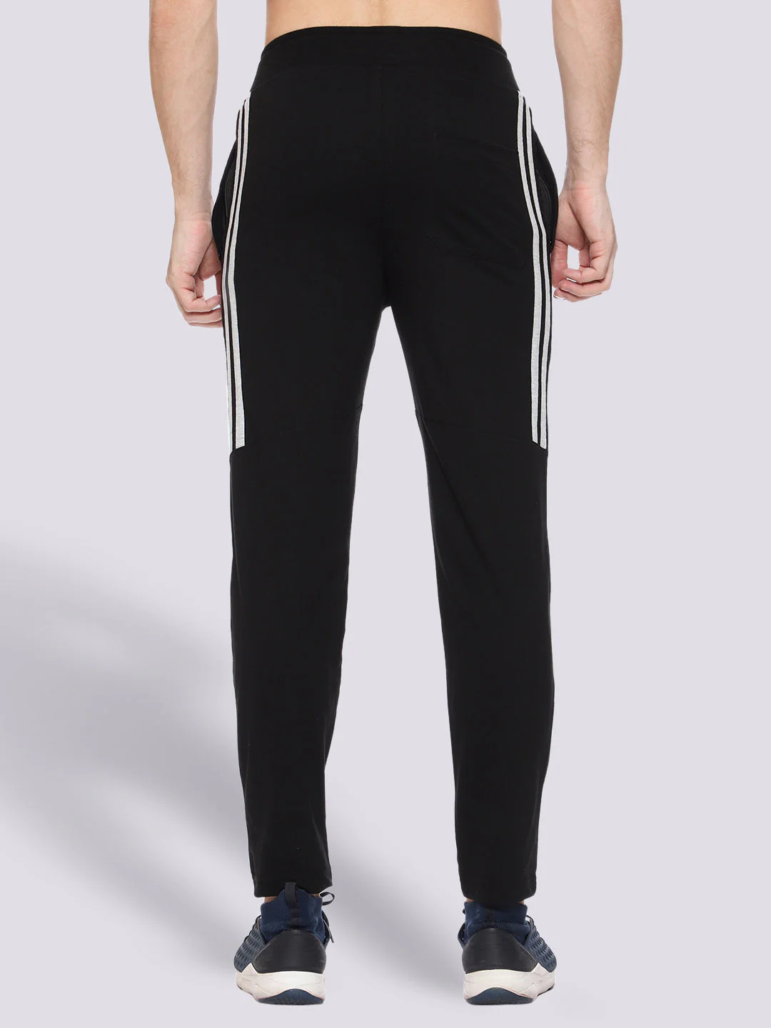 Side Stripe Black Cotton Track Pant for Men - Image 4