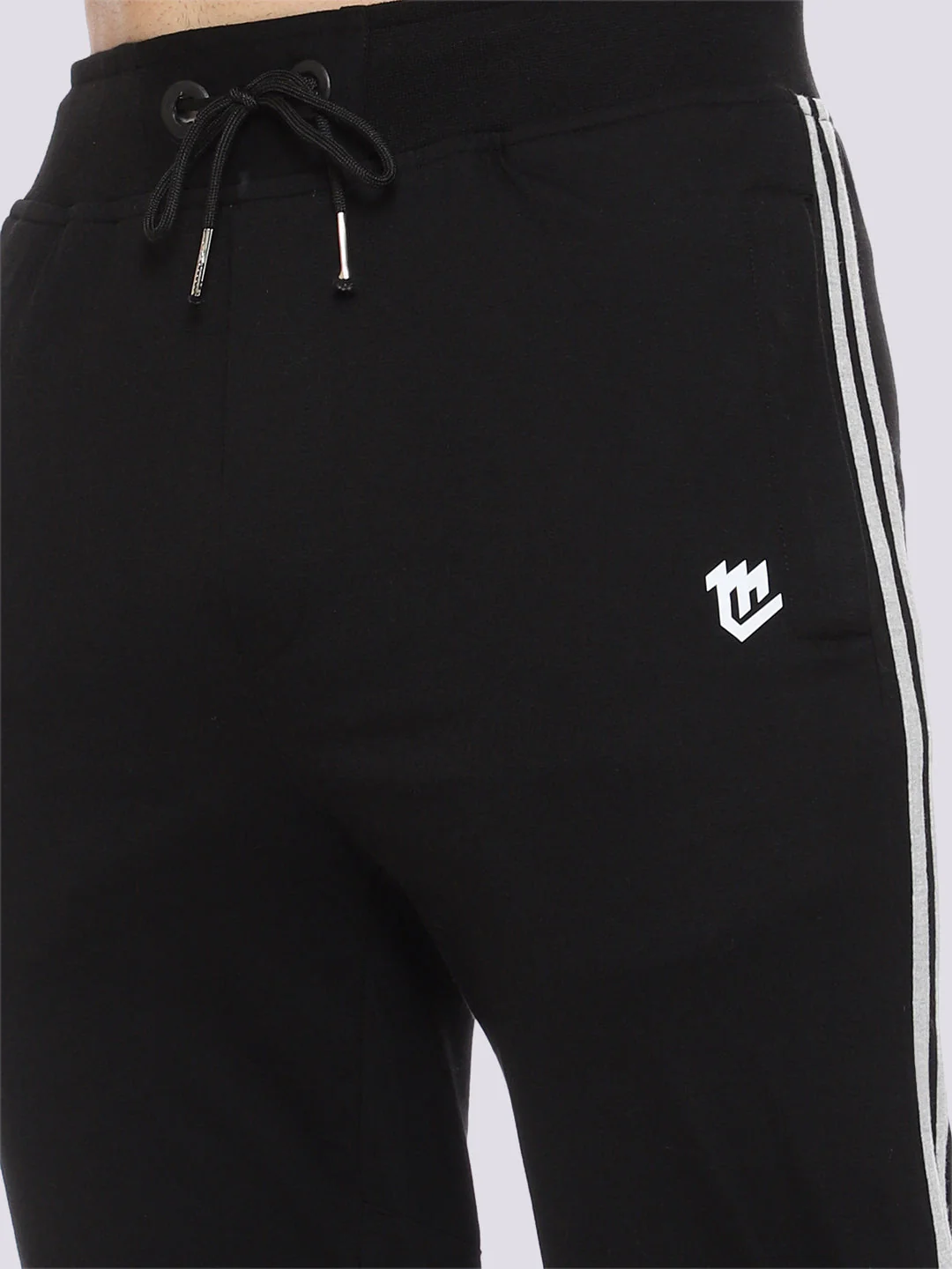 Side Stripe Black Cotton Track Pant for Men - Image 5