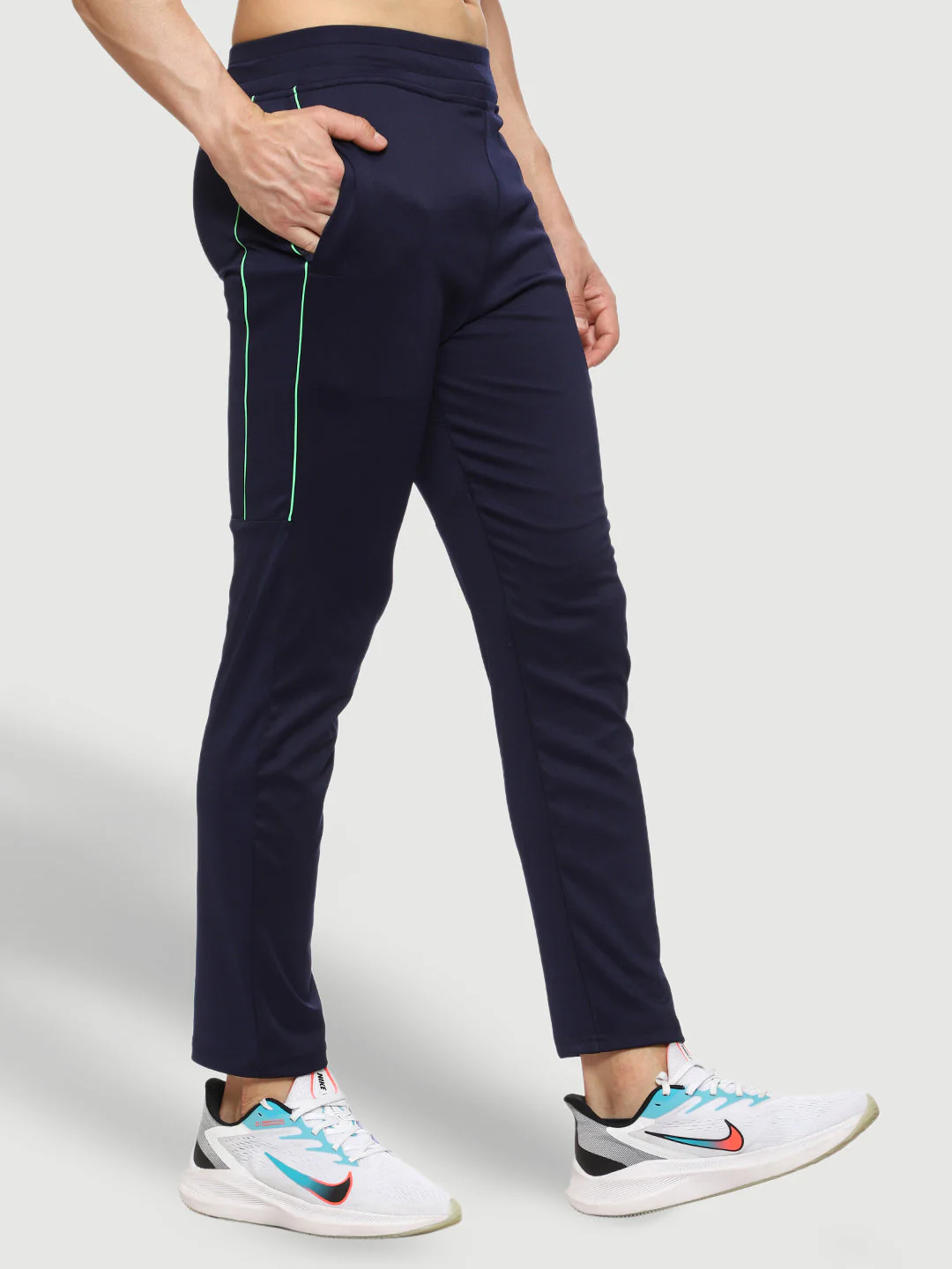 Rapid Dry Blue Solid Stripe Track Pant for Men - Image 3