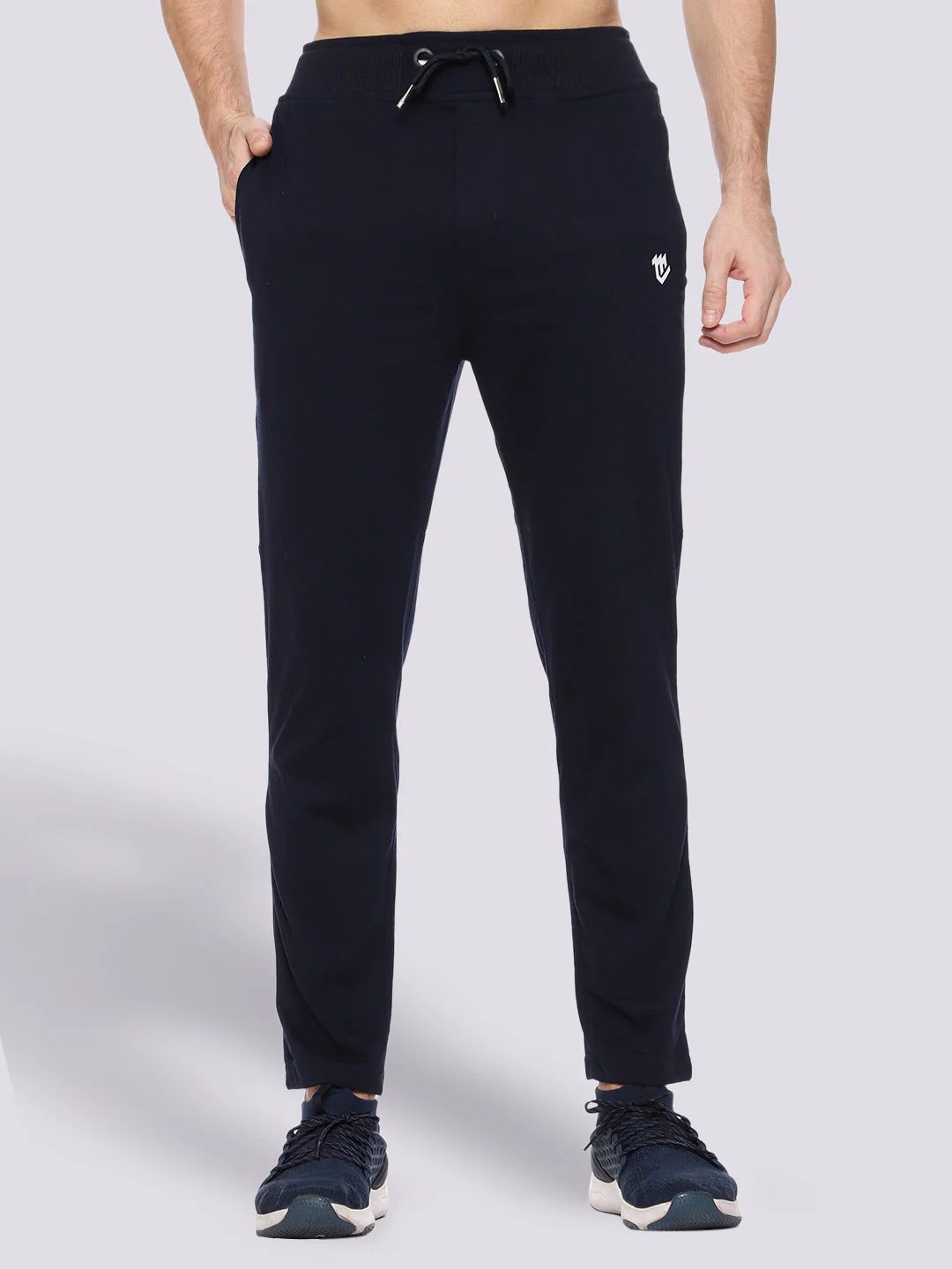 Side Stripe Blue Cotton Track Pant for Men - Image 3