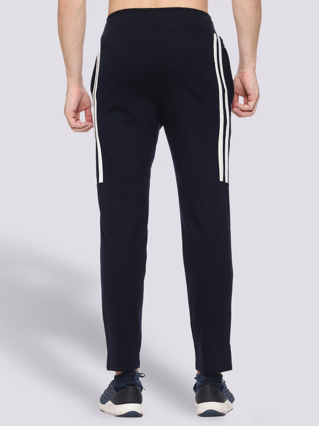 Side Stripe Blue Cotton Track Pant for Men - Image 5