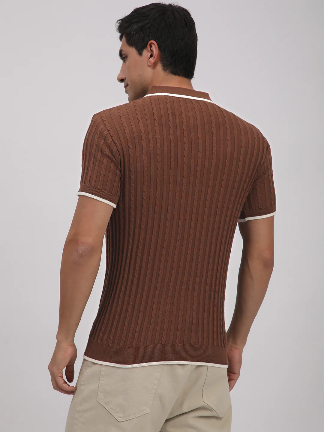 Knitted T-Shirt for Men. (Brown) - Image 4