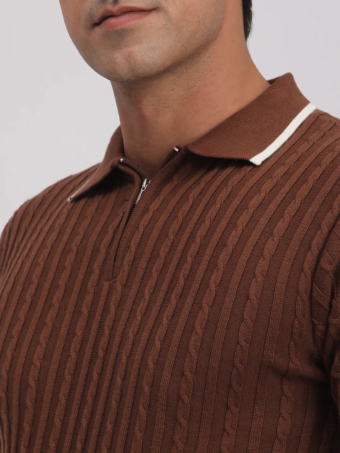 Knitted T-Shirt for Men. (Brown) - Image 6