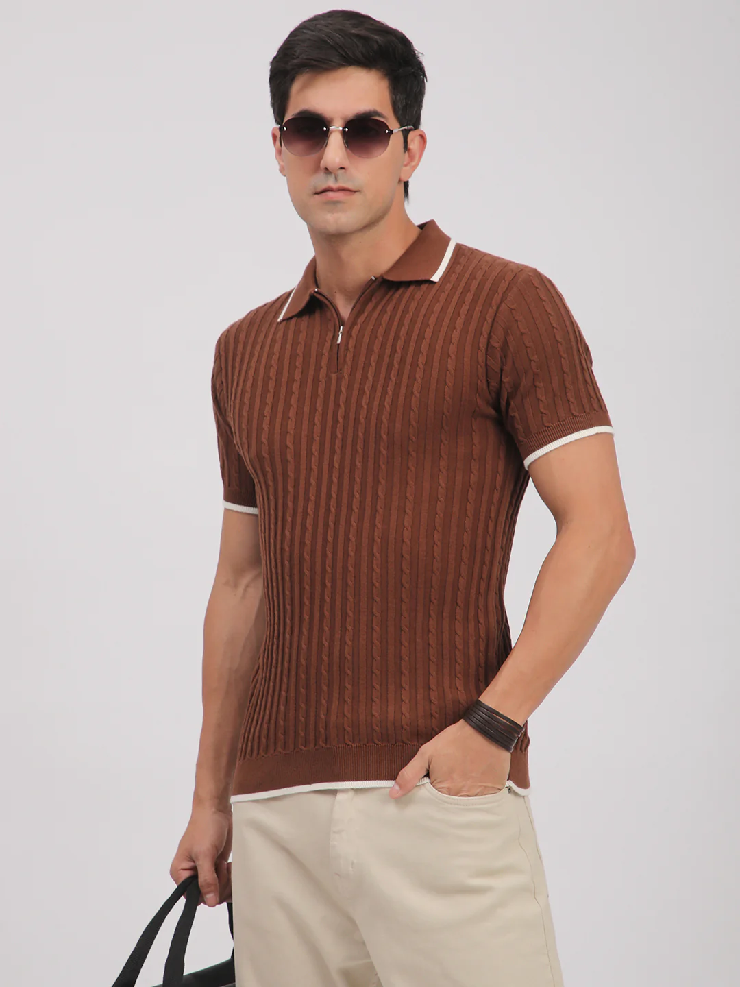 Knitted T-Shirt for Men. (Brown) - Image 7