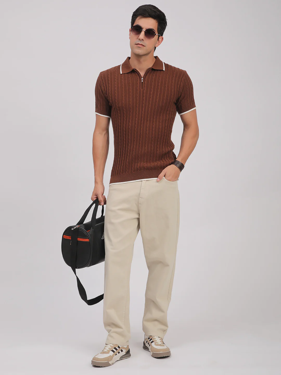 Knitted T-Shirt for Men. (Brown) - Image 8