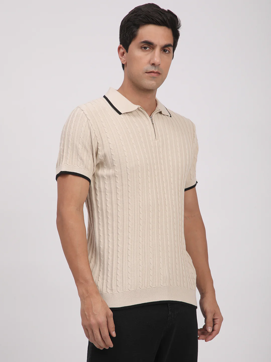 Knitted T-Shirt for Men. (Cream) - Image 3