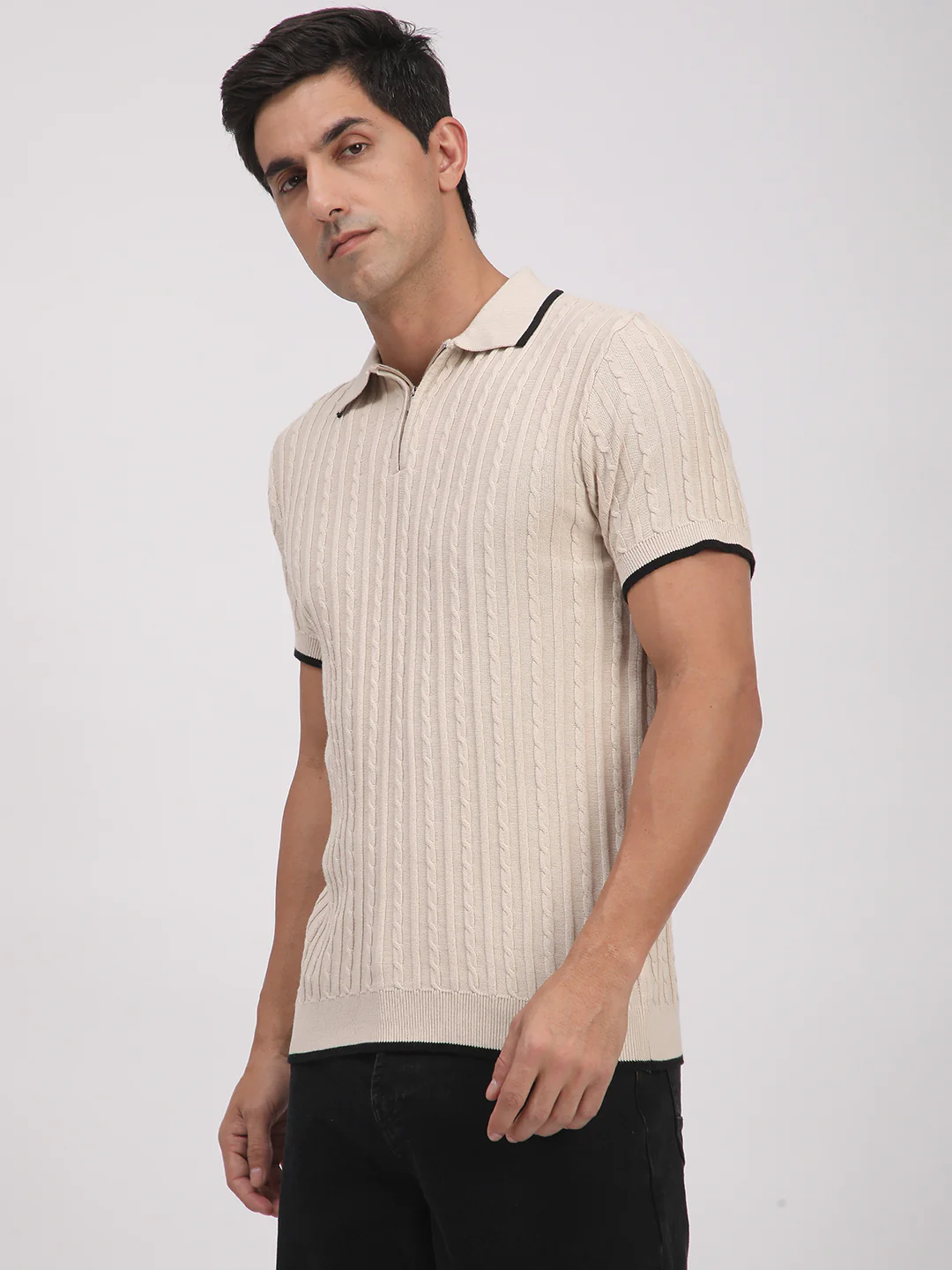 Knitted T-Shirt for Men. (Cream) - Image 4
