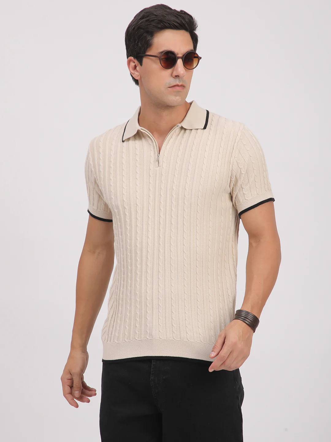 Knitted T-Shirt for Men. (Cream) - Image 7