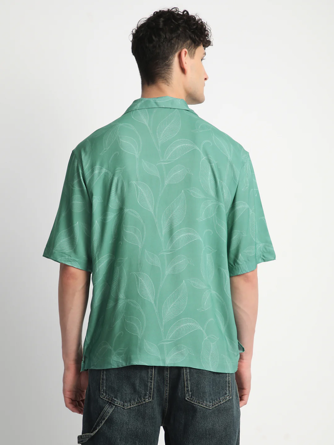 Leaf Green Printed Shirt for Men. - Image 5