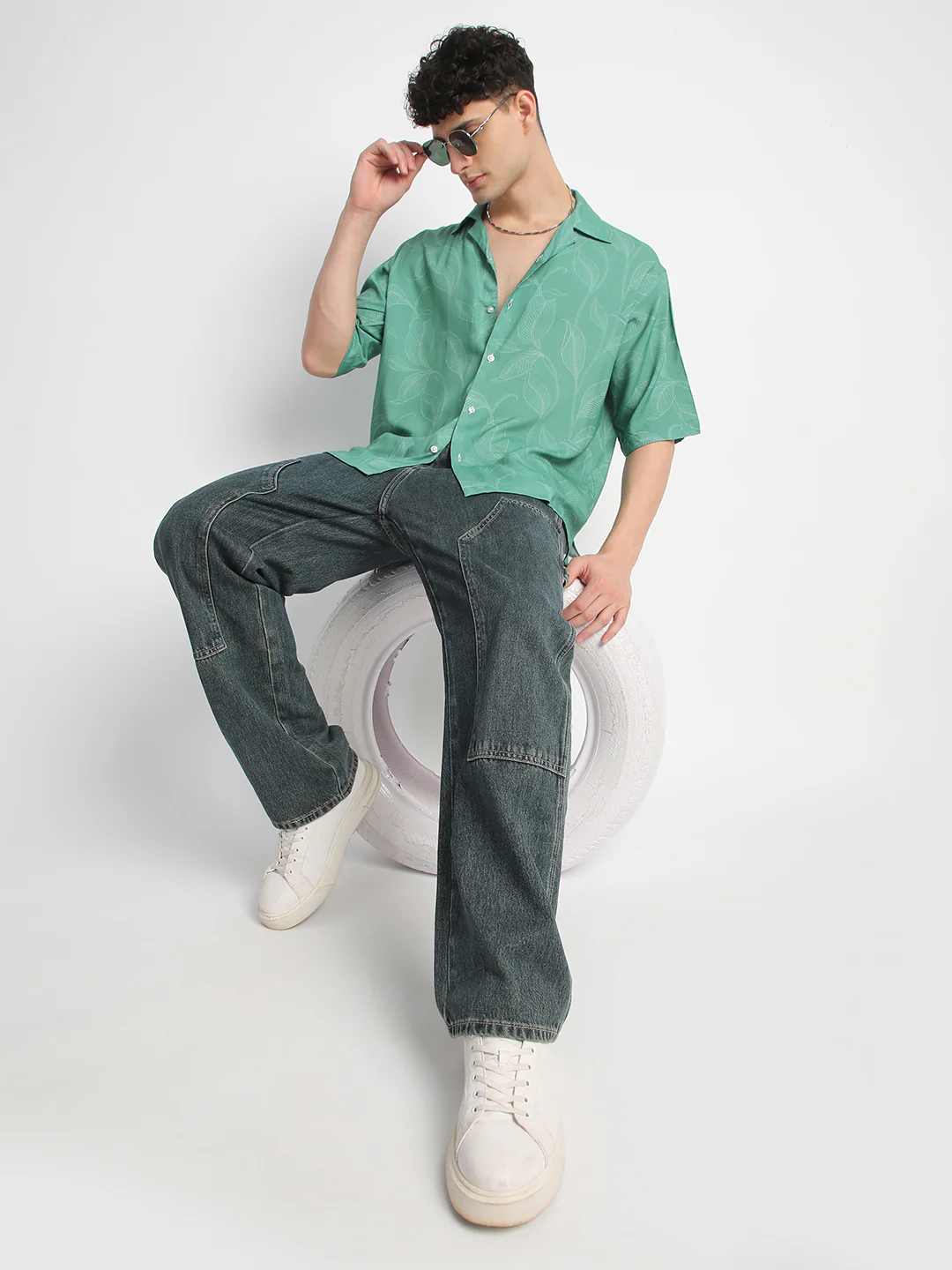 Leaf Green Printed Shirt for Men. - Image 6