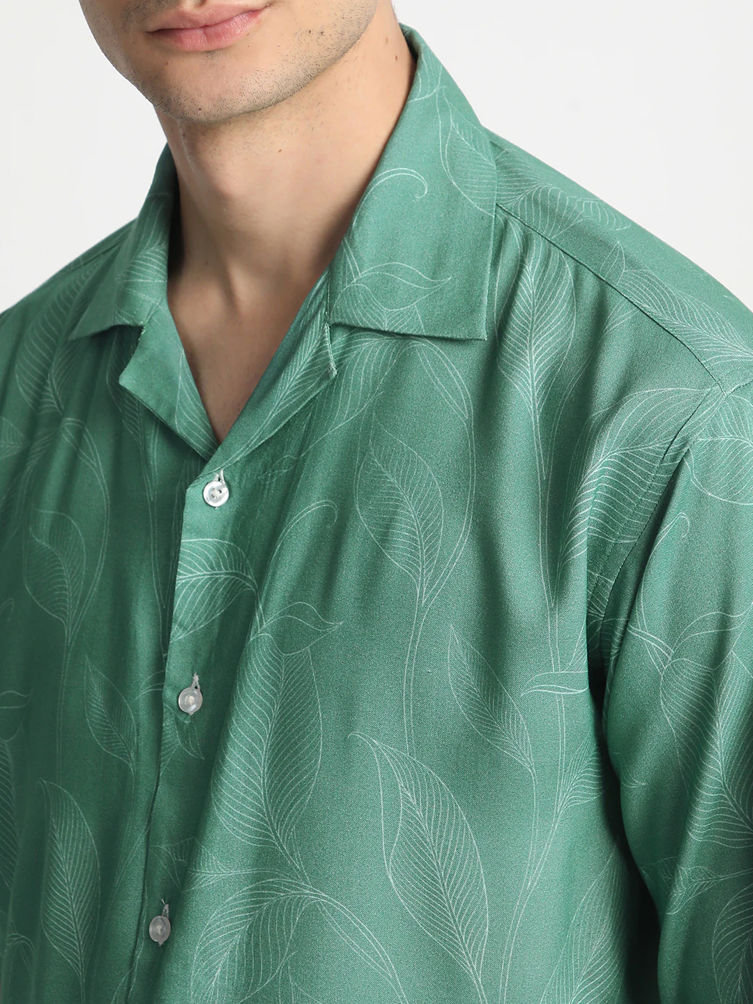 Leaf Green Printed Shirt for Men. - Image 8