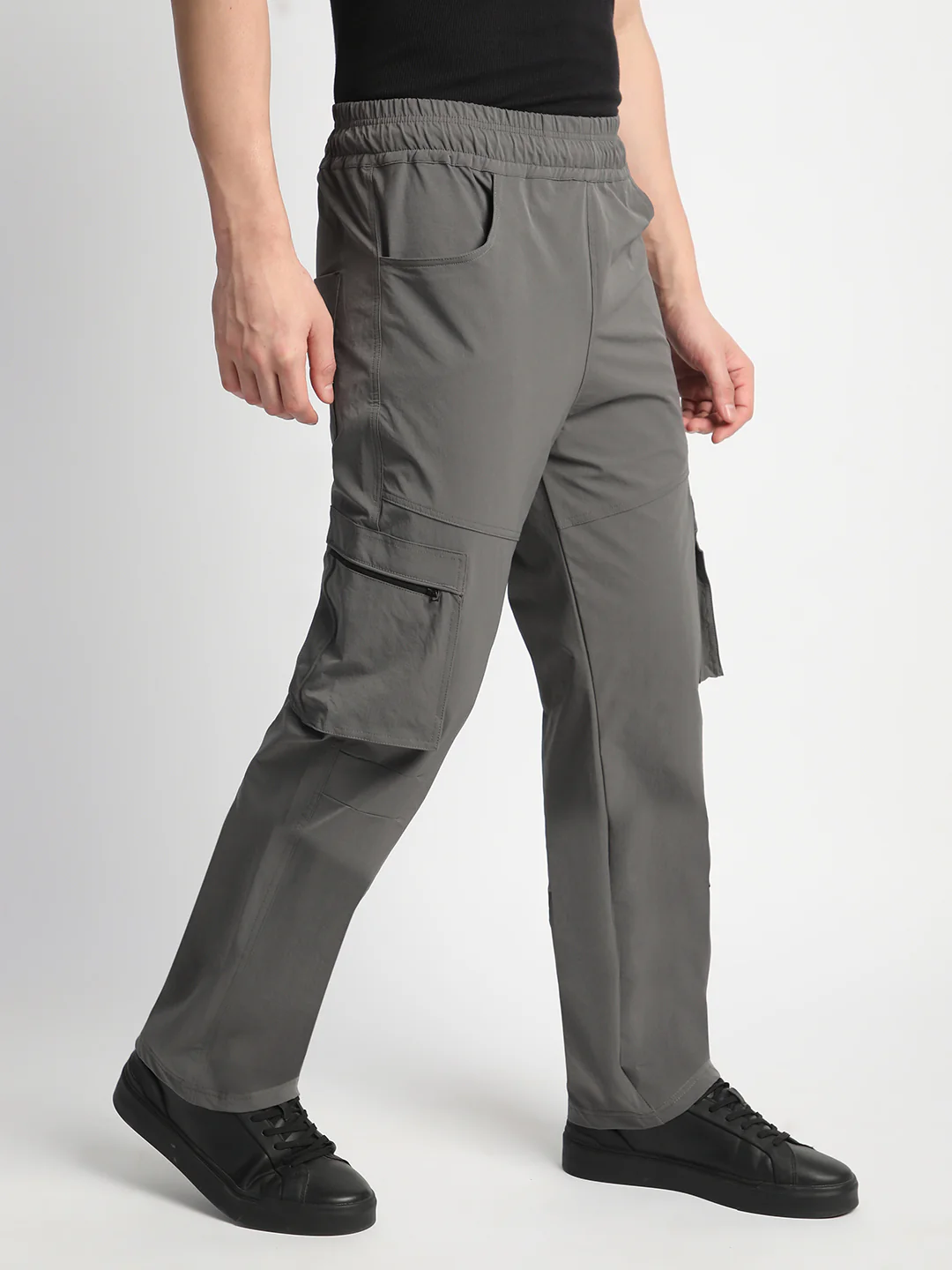 Stone Grey 5 Pocket Nylon Cargo Pants - Image 3