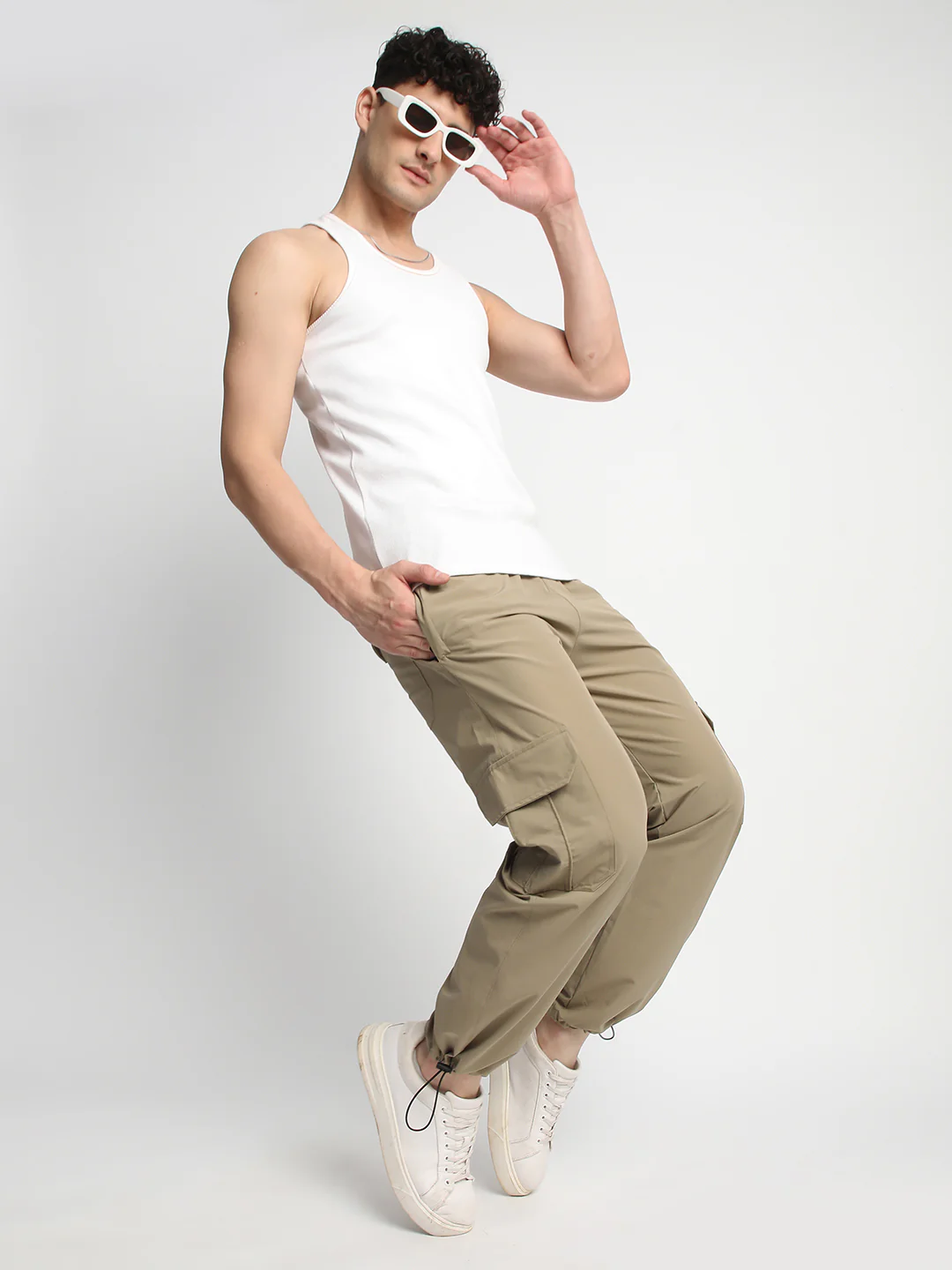 Parachute Cargo Pants for Men. (Beige) - Image 5