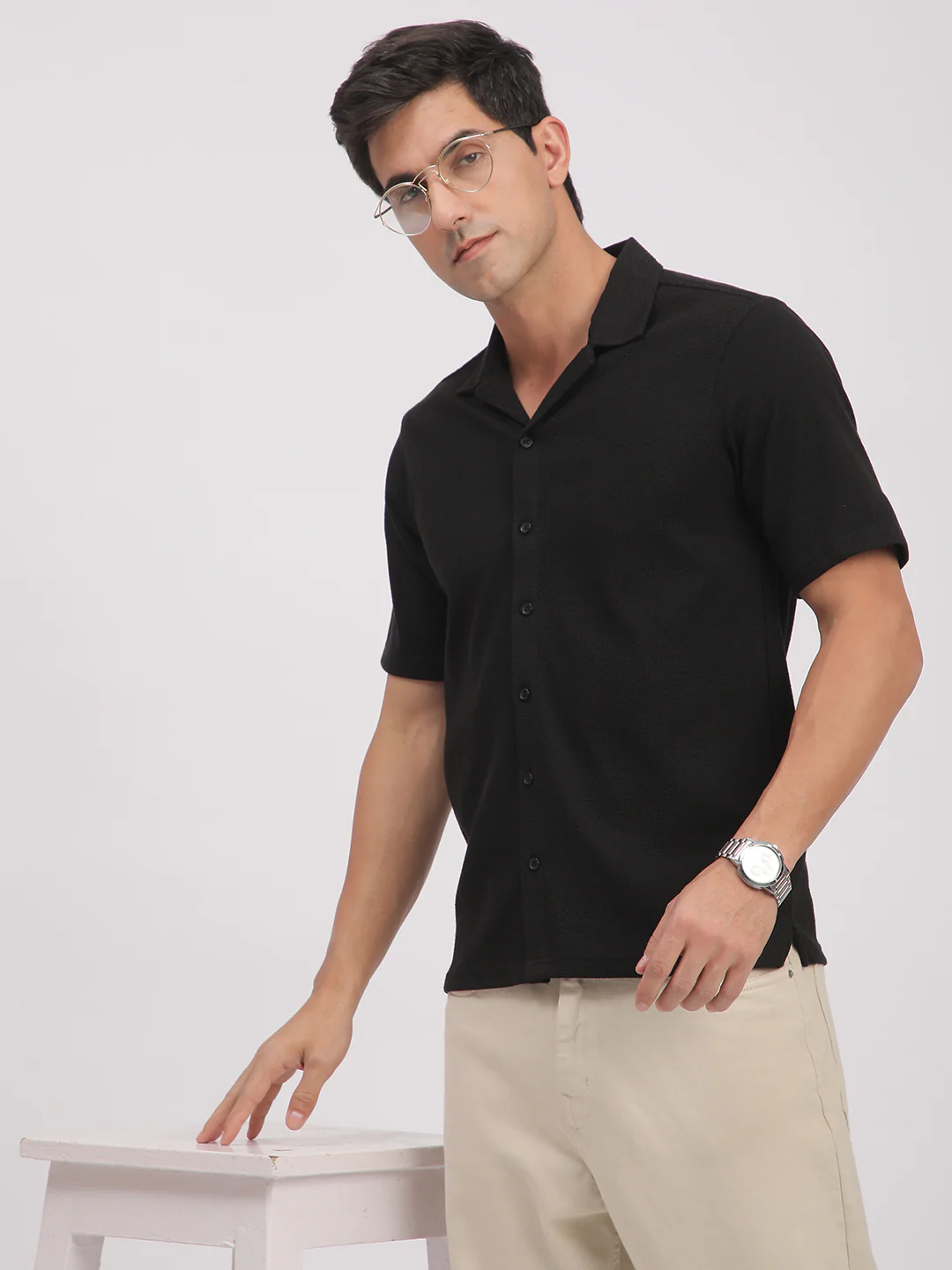 Regular Fit Corduroy Textured Shirt.(Black) - Image 3