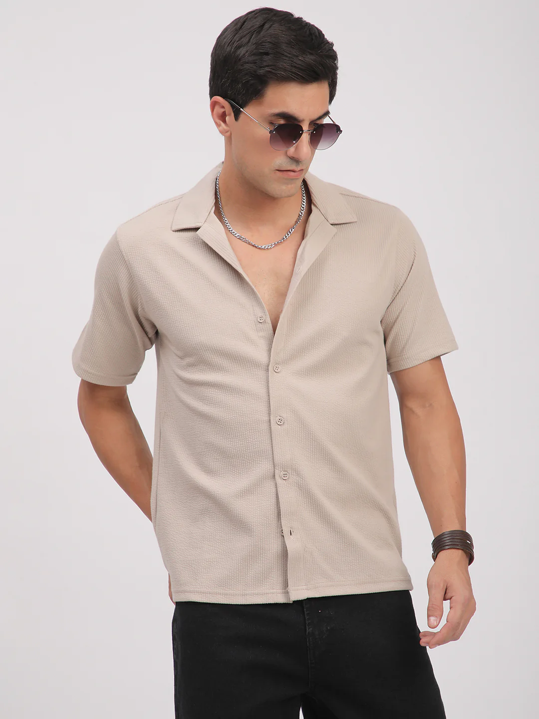 Regular Fit Corduroy Textured Shirt.(Ecru) - Image 8