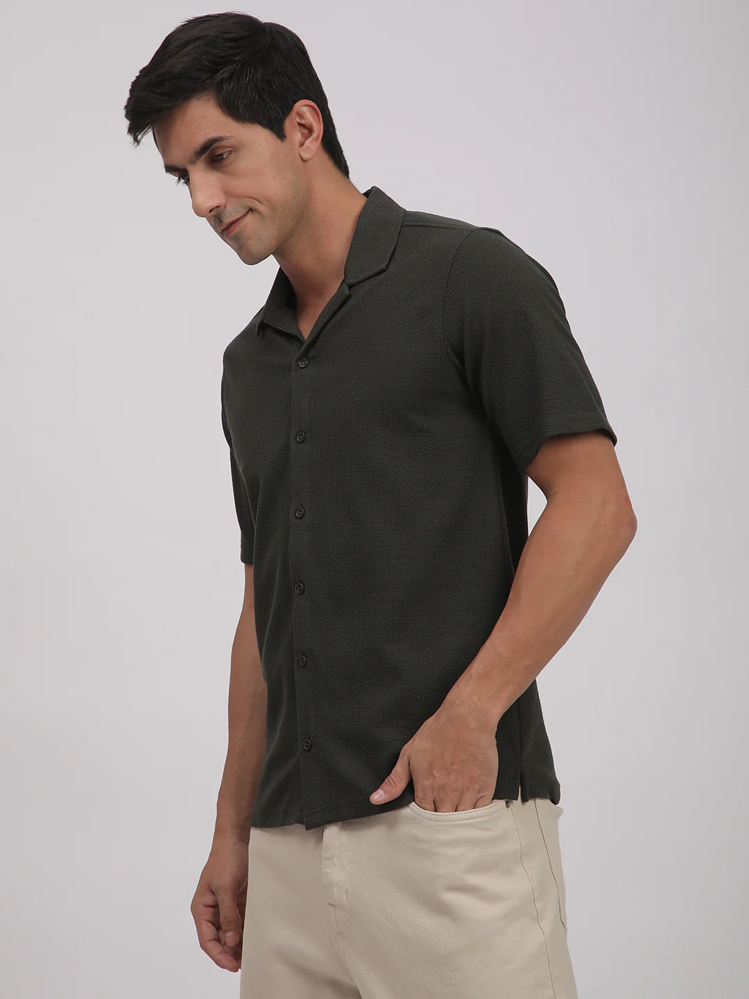 Regular Fit Corduroy Textured Shirt. (Olive Green) - Image 3
