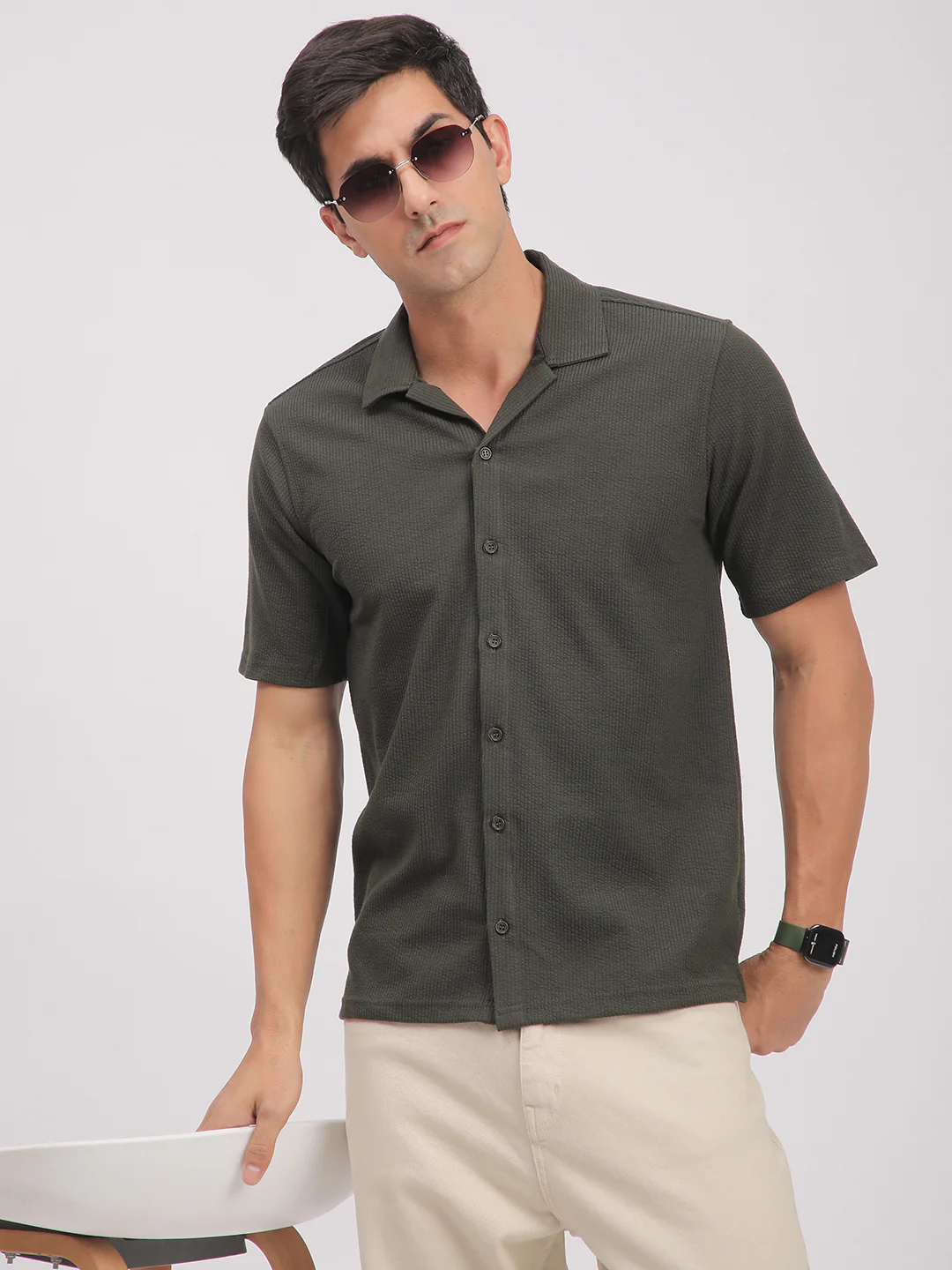 Regular Fit Corduroy Textured Shirt. (Olive Green) - Image 5