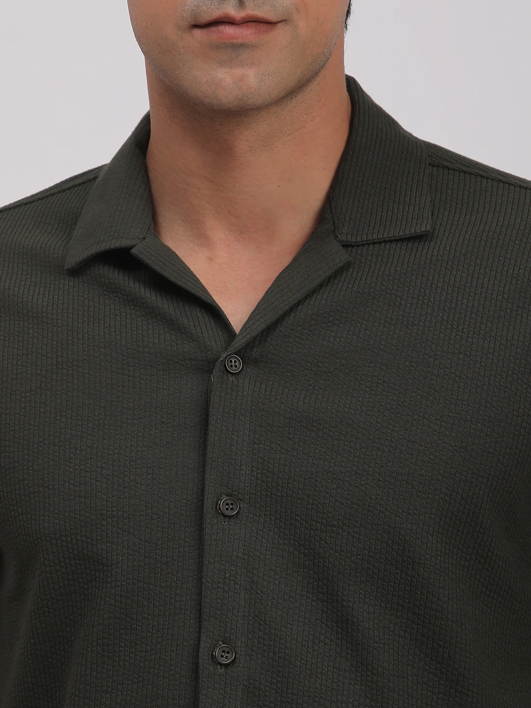 Regular Fit Corduroy Textured Shirt. (Olive Green) - Image 6