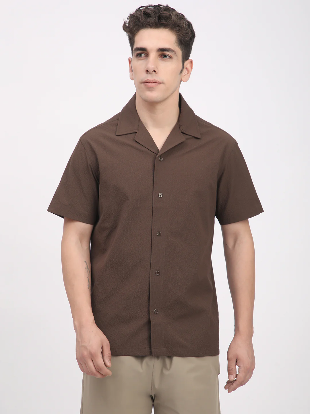 Regular Fit Textured Shirt For Men. (Brown) - Image 6