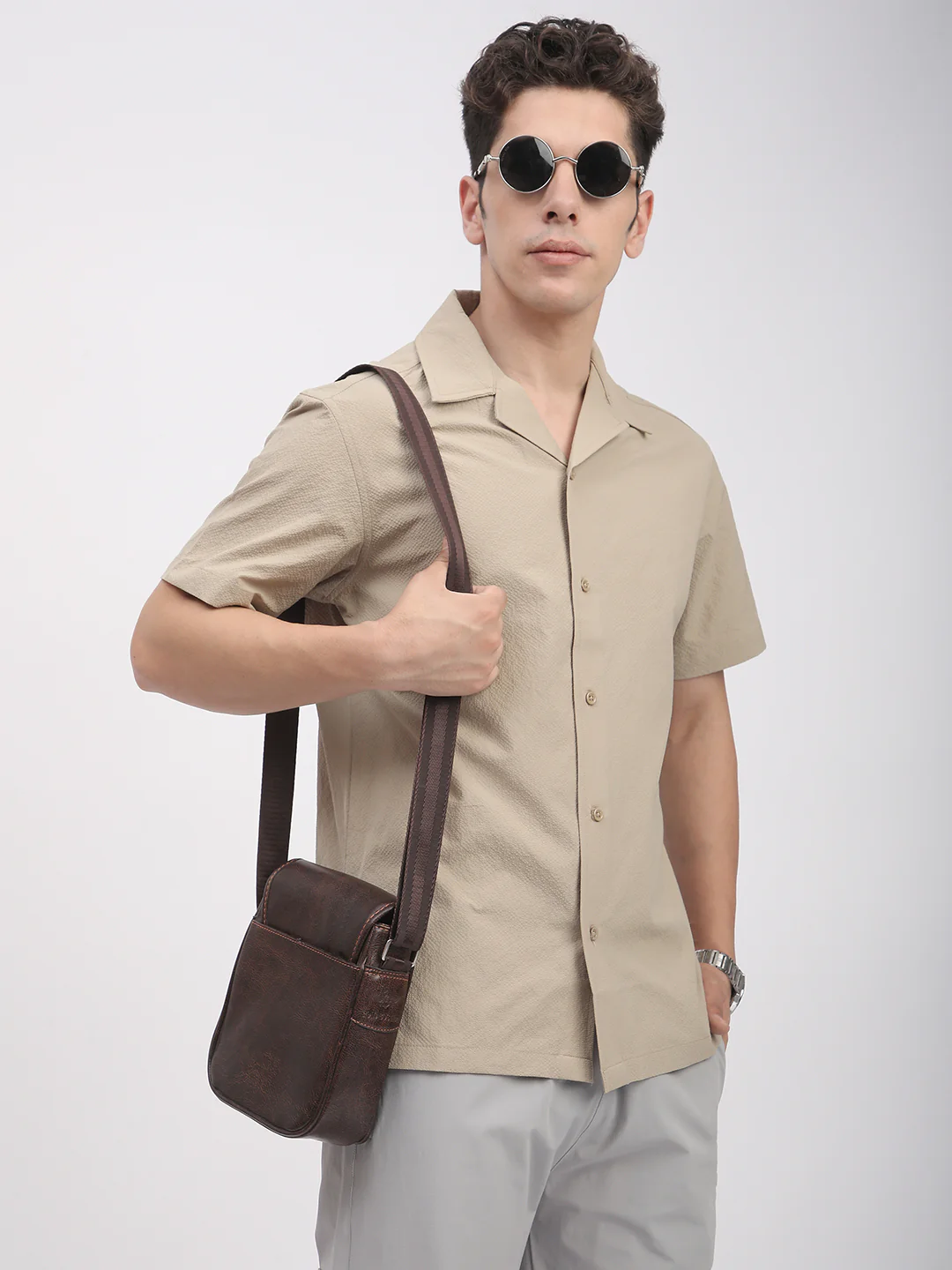 Regular Fit Textured Shirt For Men. (Skin) - Image 3