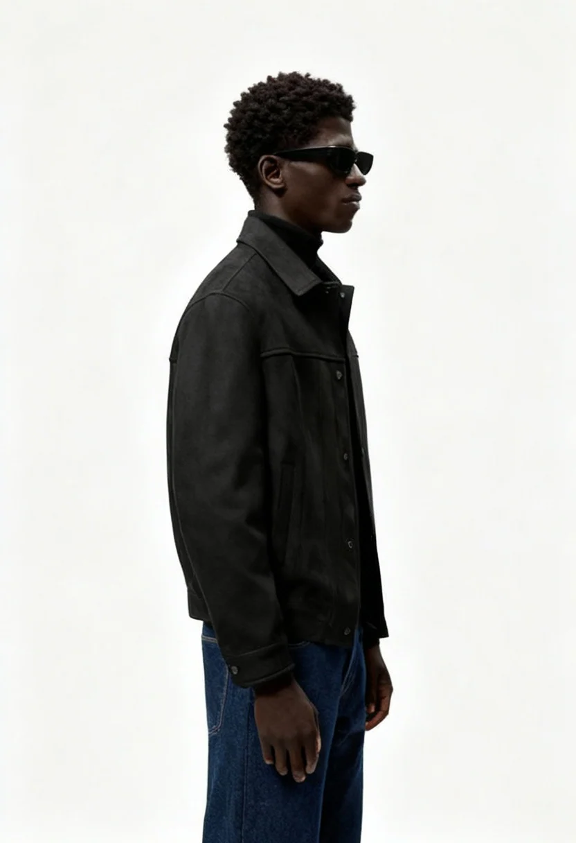 Suede Snap Jacket (Black) - Image 3