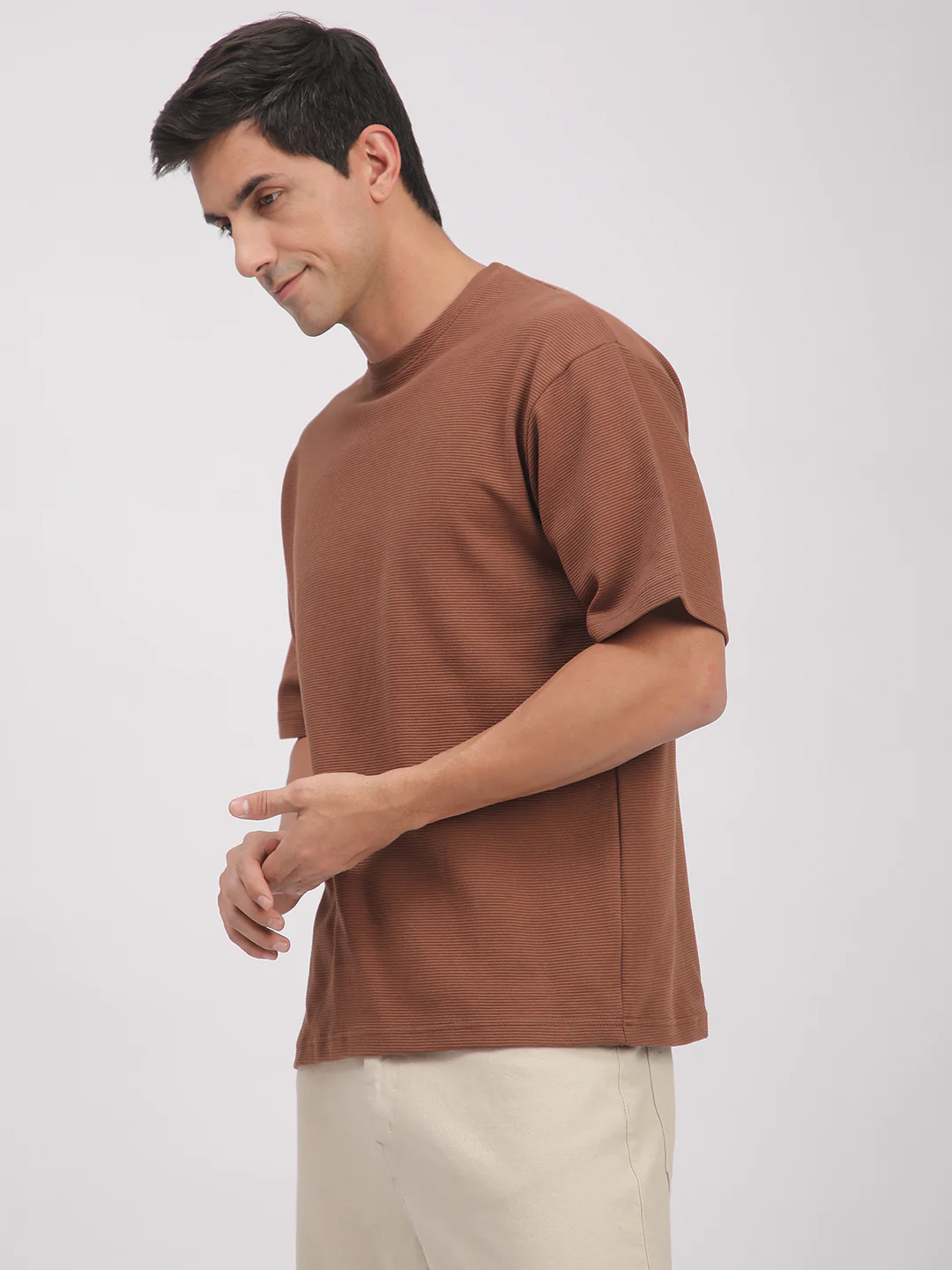 Textured Knit T-Shirt for Men. (Brown) - Image 3