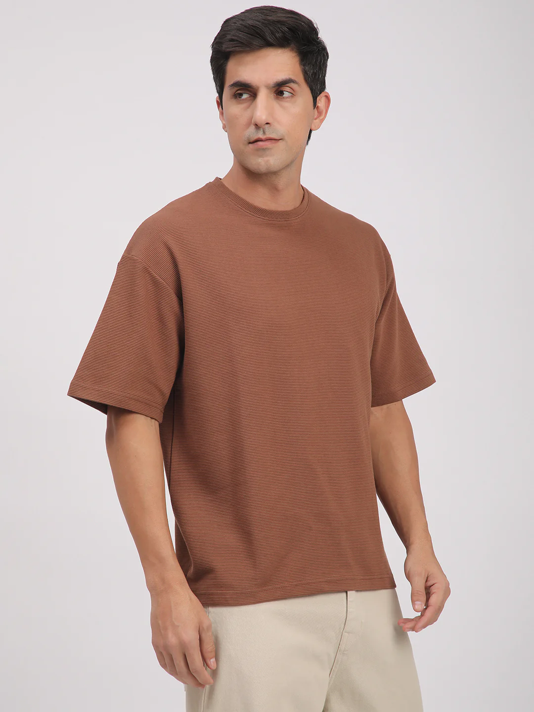 Textured Knit T-Shirt for Men. (Brown) - Image 4