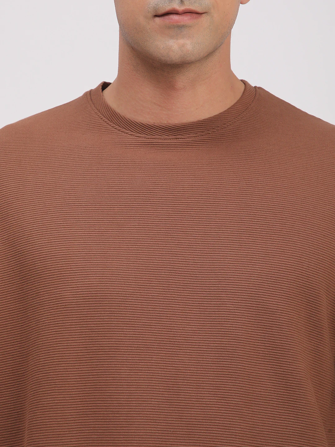 Textured Knit T-Shirt for Men. (Brown) - Image 6