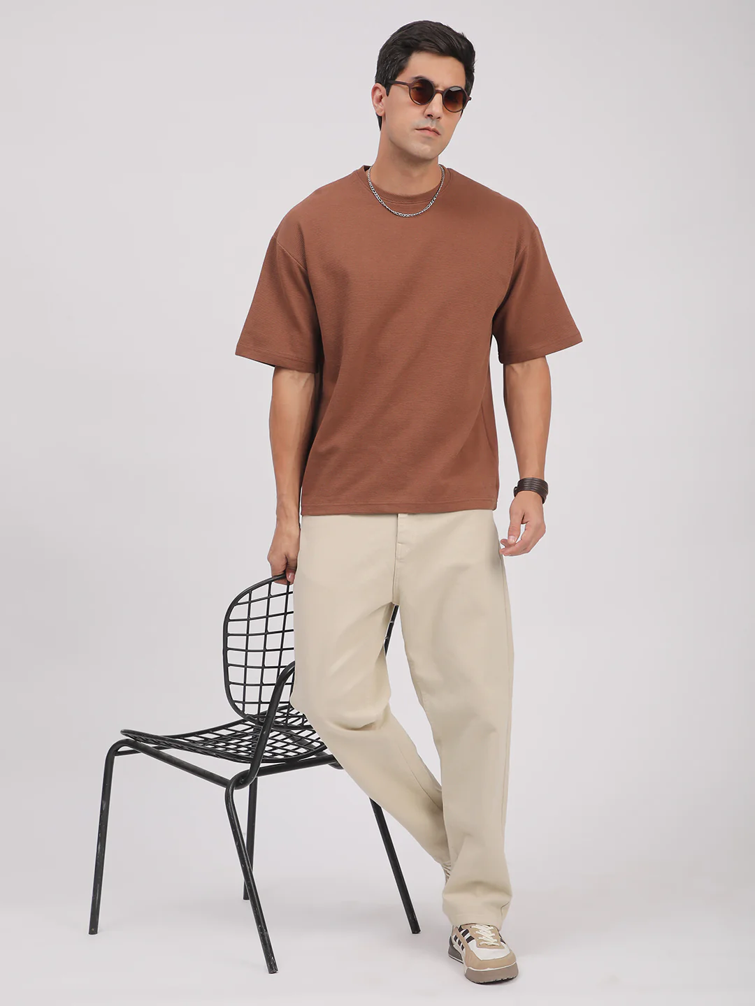 Textured Knit T-Shirt for Men. (Brown) - Image 8