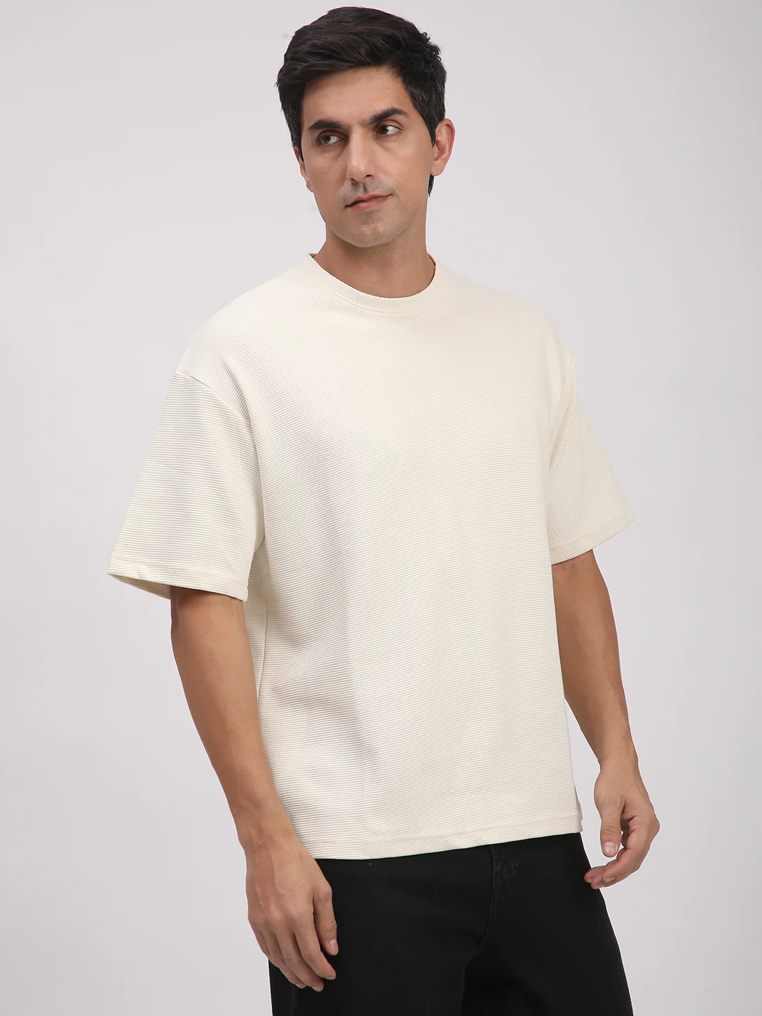 Textured Knit T-Shirt for Men. (Off-White) - Image 4