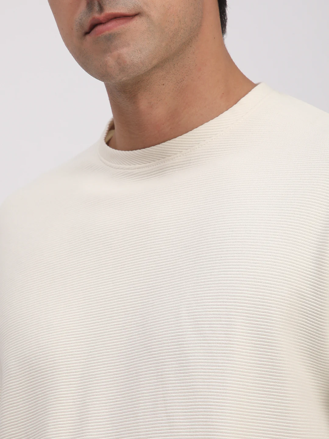 Textured Knit T-Shirt for Men. (Off-White) - Image 7