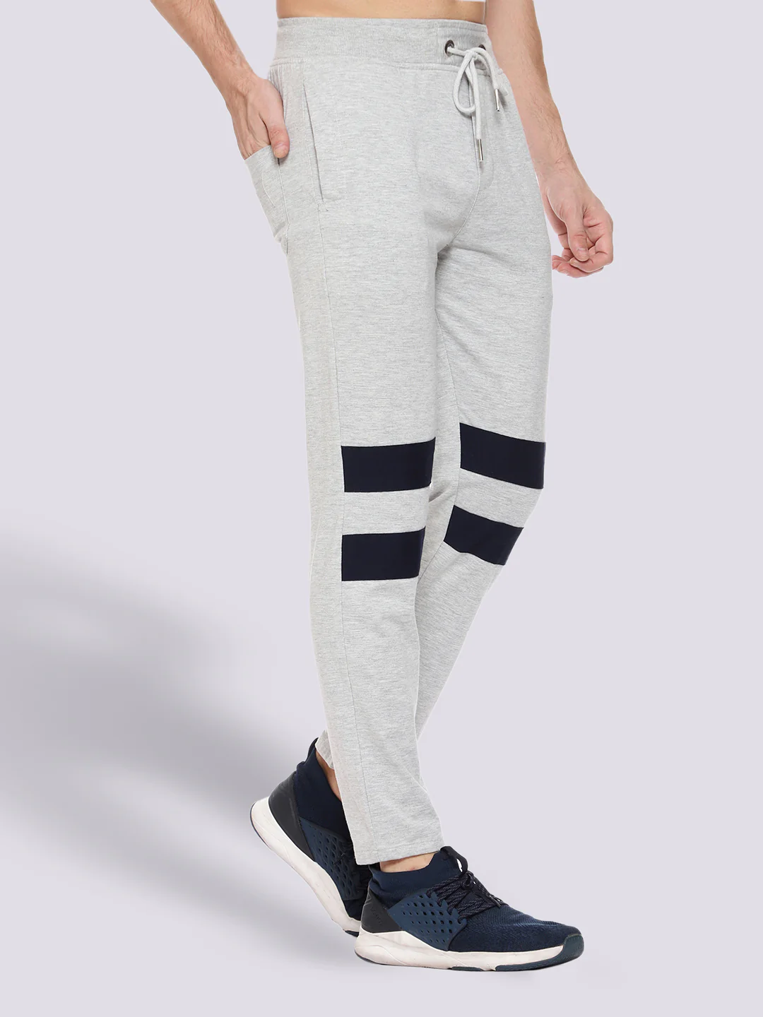 Grey Front Stripe Cotton Track Pant for Men - Image 3