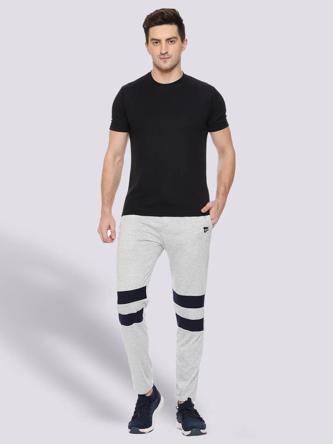 Grey Front Stripe Cotton Track Pant for Men - Image 6