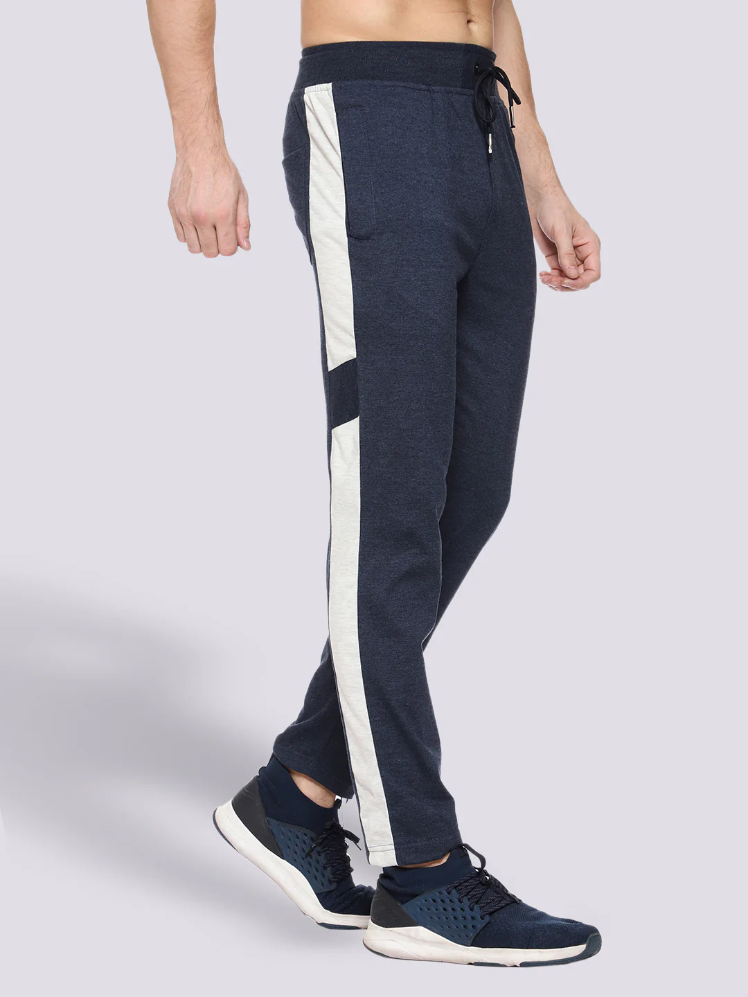 Melange Blue Side Stripe Cotton Track Pant for Men - Image 3